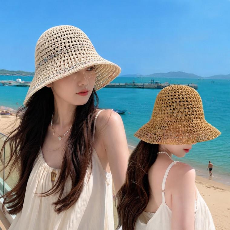 휴양지 바캉스 패션 통기성 밀짚 모자 버킷햇 비치캡 왕골모자 라탄 썬캡 URK-587