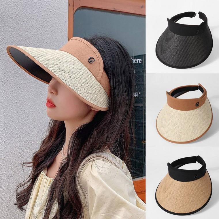 통기성 좋은 밀짚 패션 모자 여성 블랙 코팅 썬캡