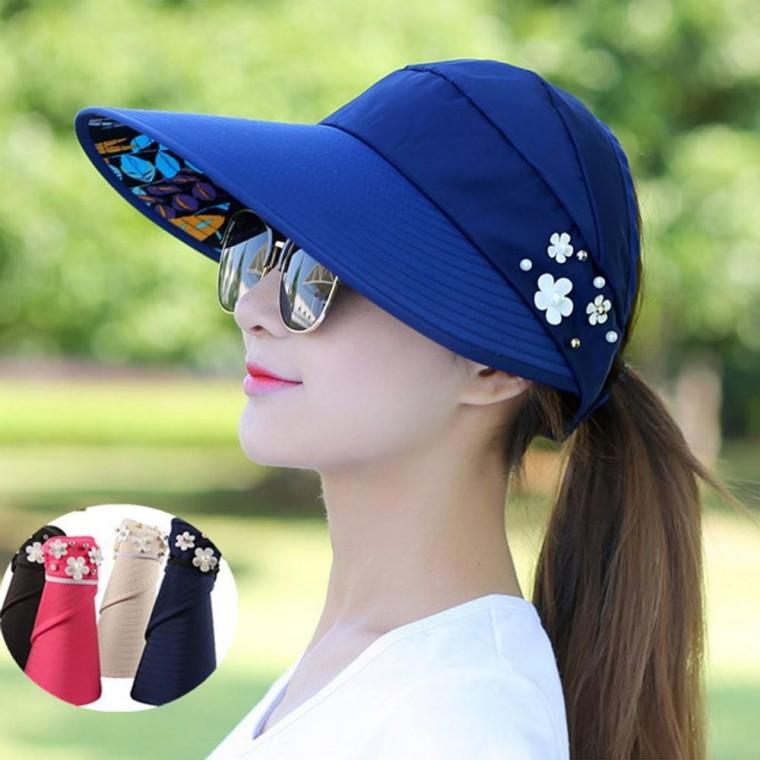 여성 예쁜 꽃 진주 장식 포인트 돌돌이 썬캡 모자
