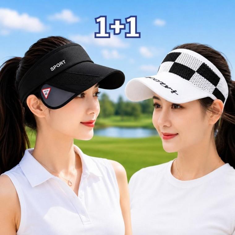 (2개세트) 여성 골프 썬캡 자외선차단 사이드 챙조절 체크 썬캡 모자 세트