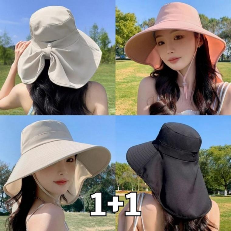 2개세트 여성 와이드 뒷목가림 벙거지 썬캡 챙넓은 모자 플랩캡