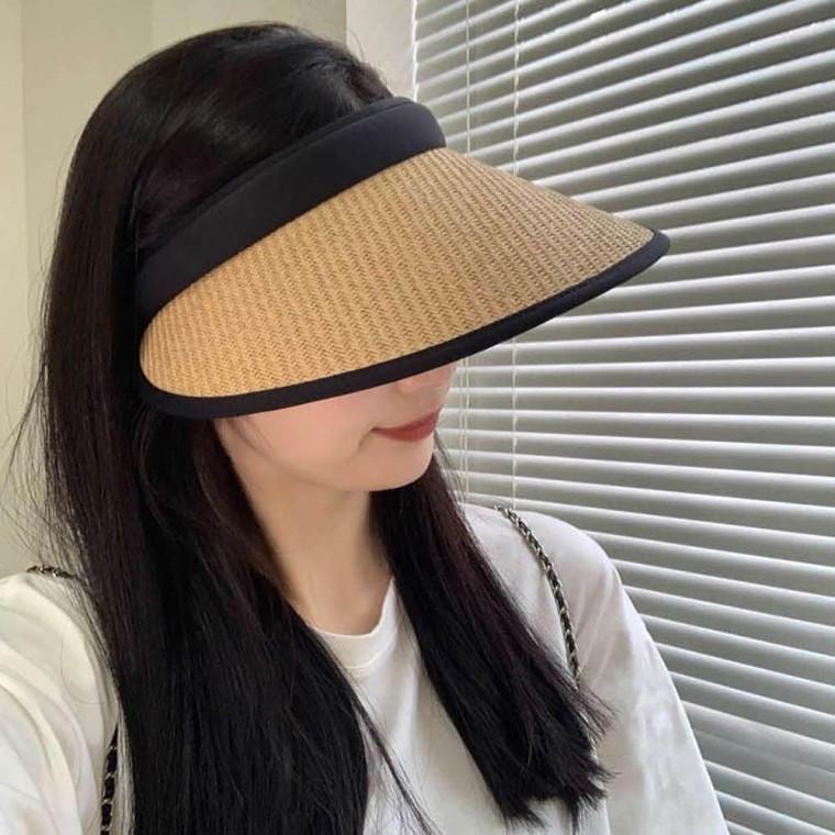 여자 깔끔한 디자인 외출 모자 베이직 밀짚 선캡 썬캡 햇빛 가리개 비치 UV 차단 왕골