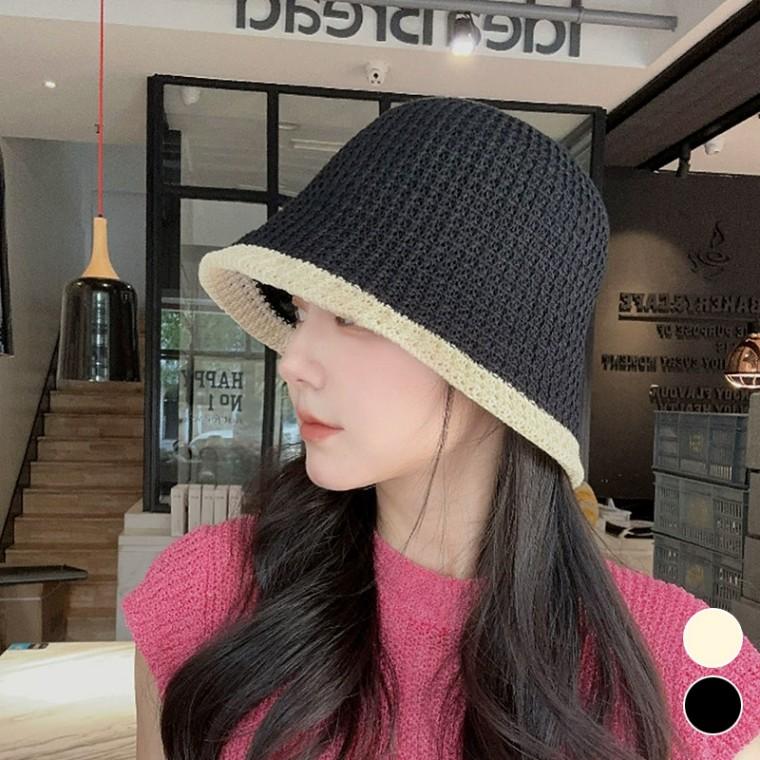 끝단배색 짜임 버킷햇 비치캡 왕골모자 라탄 밀짚 여름 썬캡 라피아 ELM-244