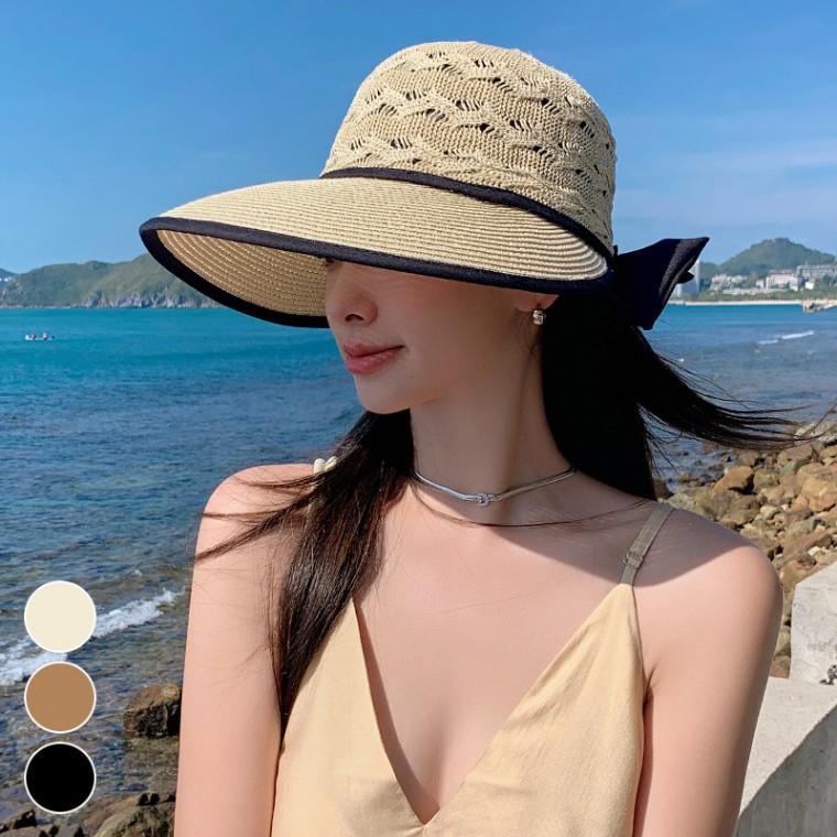 라탄썬캡 밀짚썬캡 여성 챙넓은 뒷리본 해외여행필수