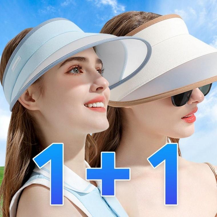 1+1 여성 와이드 썬캡 챙넓은 햇빛 가리개 돌돌이 모자 창큰 텃밭 밭일 햇볕 밀짚모자