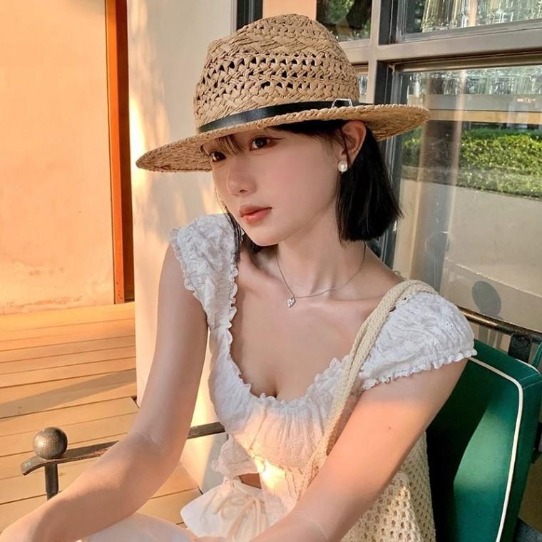 남녀공용 펀칭 벨트 밀짚모자 비치캡 왕골 라탄 여름 썬캡 라피아 ELM-259