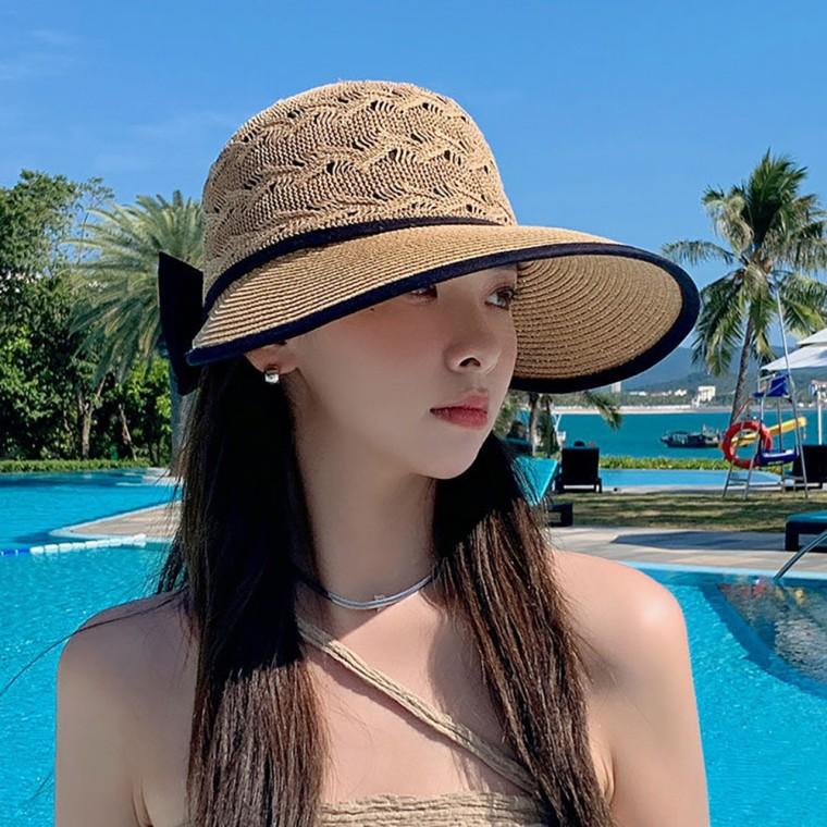 여성 나들이 외출 휴양지 바캉스 패션 와이드 밀짚 모자 썬캡