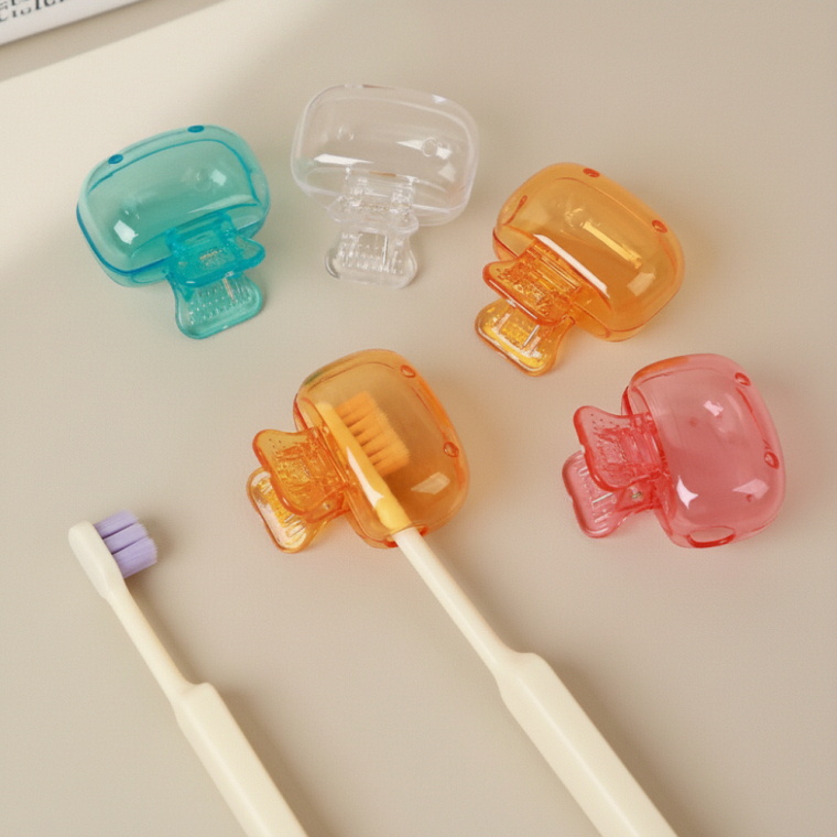 칫솔 헤드 캡 위생 보관 커버 휴대용 칫솔모 보호 케이스 핑크 투명