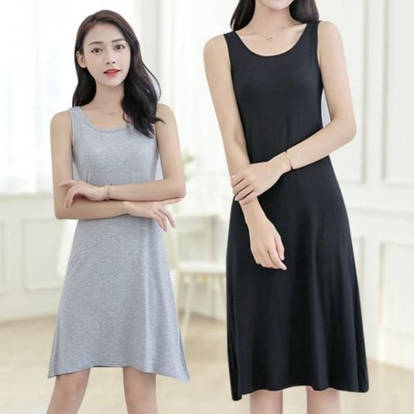 라운드 나시 원피스 모달 스판 프릴 미디 스커트