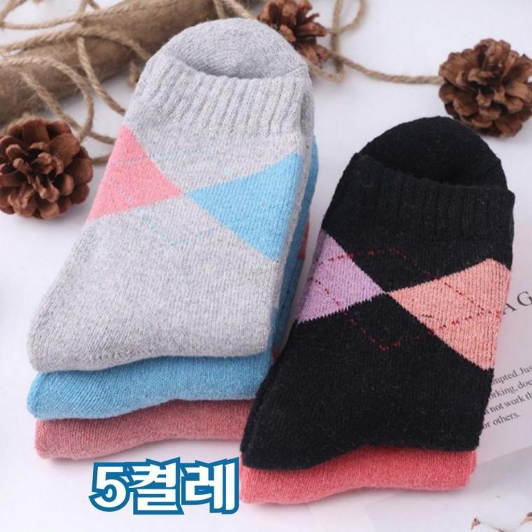 여성 가을 겨울 캐주얼 아가일 중목 양말 5켤레 세트