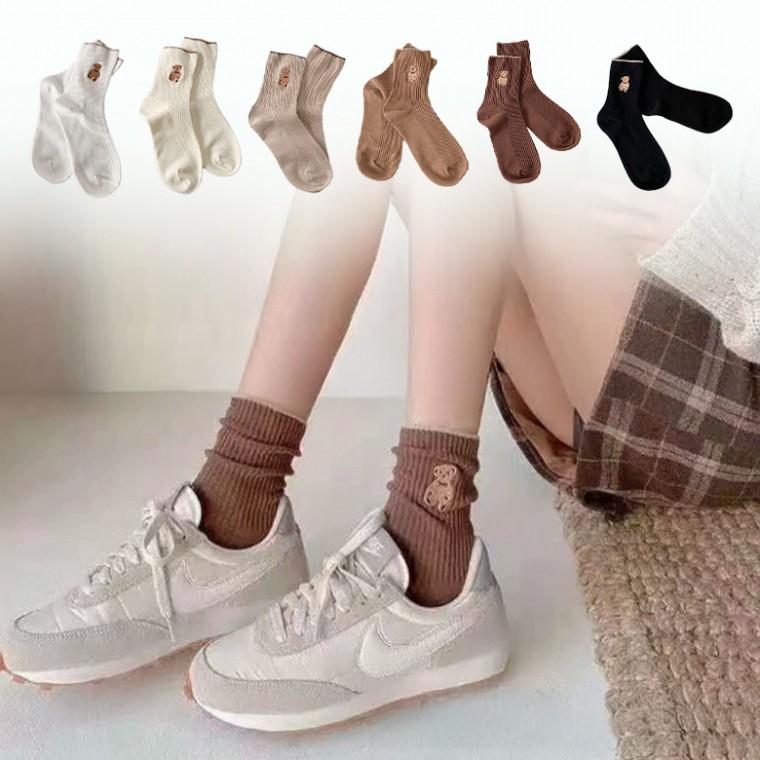 귀여운 곰돌이 양말 캐릭터 삭스 학생 6color 예쁜 컬러 여성 여자 포인트 청소년 중목 장목 교복 가을