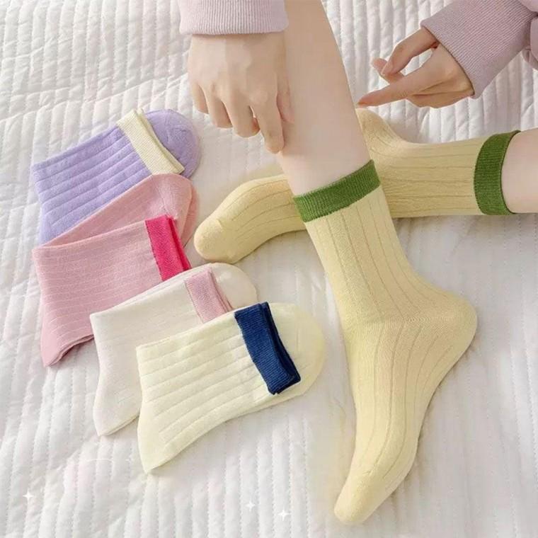 빅골지 배색 중목 양말 5co 학생 여성 여름 봄양말 패션 여자 데일리