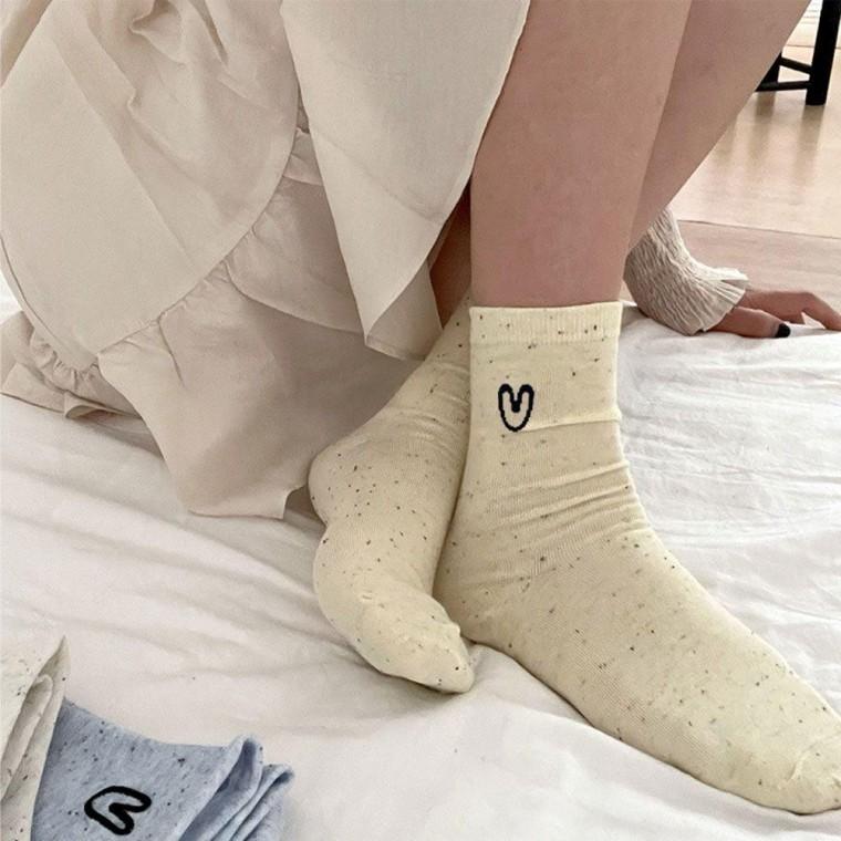 컬러 팝 하트 중목양말 3co 학생 여성 여름 봄양말 배색 패션 골지 여자 데일리