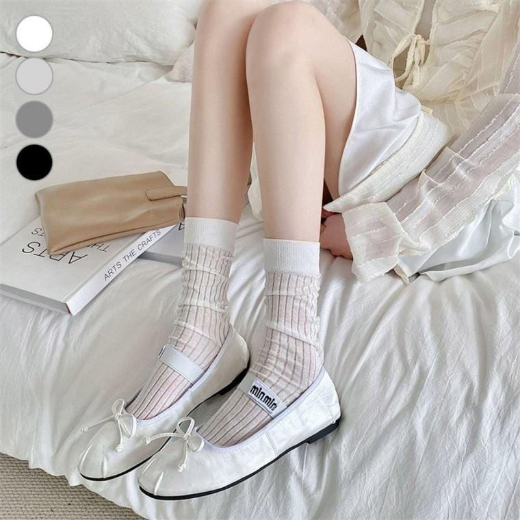 여성 시스루 골지 얇은 양말 여름 망사 페이크 삭스 루즈핏 레이스