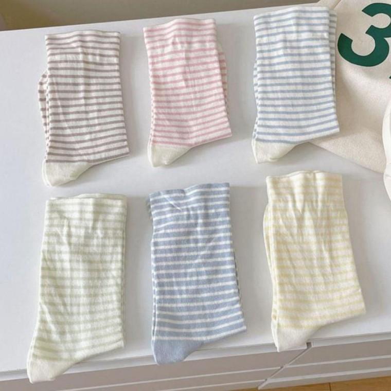 줄무늬 스트라이프 학생 패션 봄 양말 6개 세트 여성 여자 중목 예쁜 교복 포인트