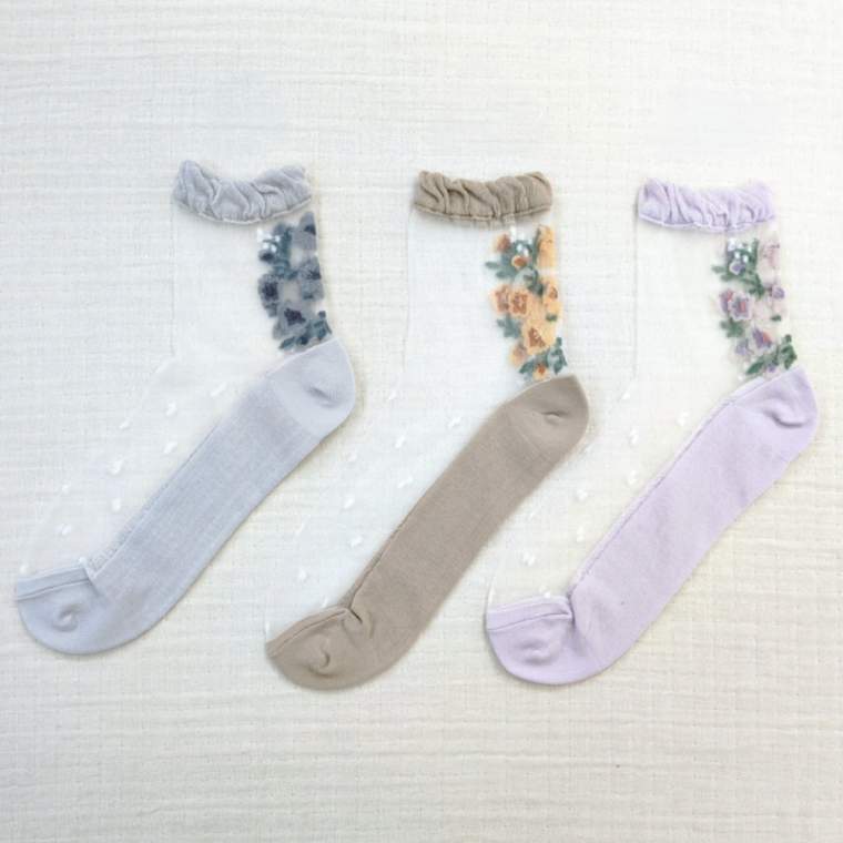 petitpas 일본양말 레이스 발목 시스루 양말 백플라워패턴