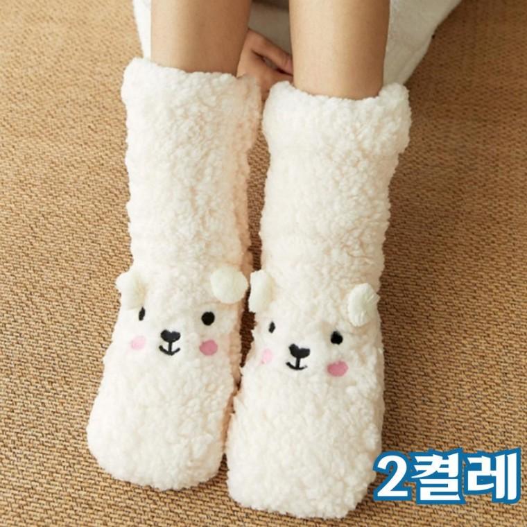 1+1 여성 겨울 수면양말 방한 뽀글이 곰돌이 털양말