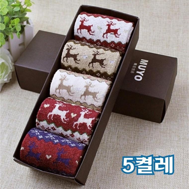 양말선물세트 캐릭터 크리스마스 중목 겨울 사슴 양말 5p 세트