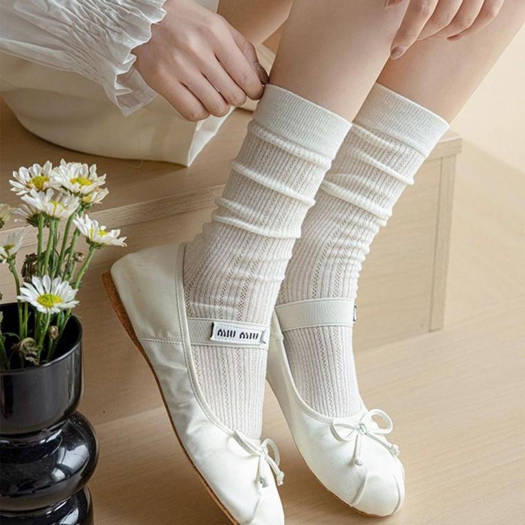 면 시스루 데일리 골지 여름 긴 양말 패턴