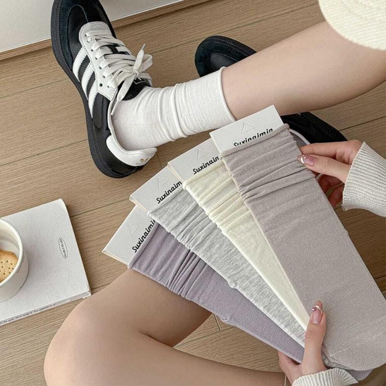 룩앳걸 여성용 무봉제 슬라우치 삭스 사계절 중목양말 파스텔혼합 프리사이즈 4족 세트