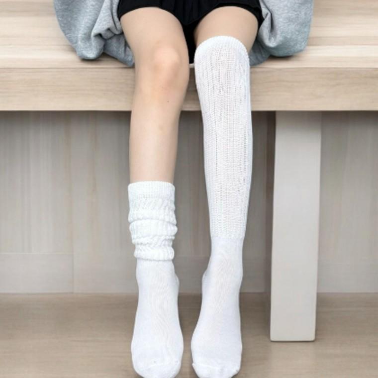 오버니삭스 여성양말 캐주얼 패션 타이즈 화이트 패턴양말 긴길이양말
