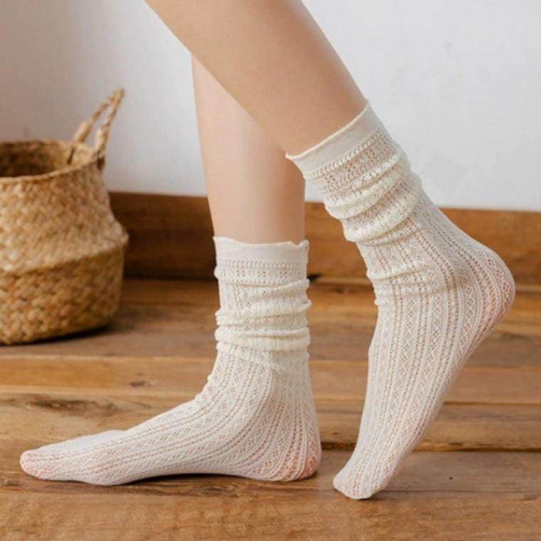 여성 펀칭 패션용 레이스 중목 양말 1켤레 시스루 짜임 패션