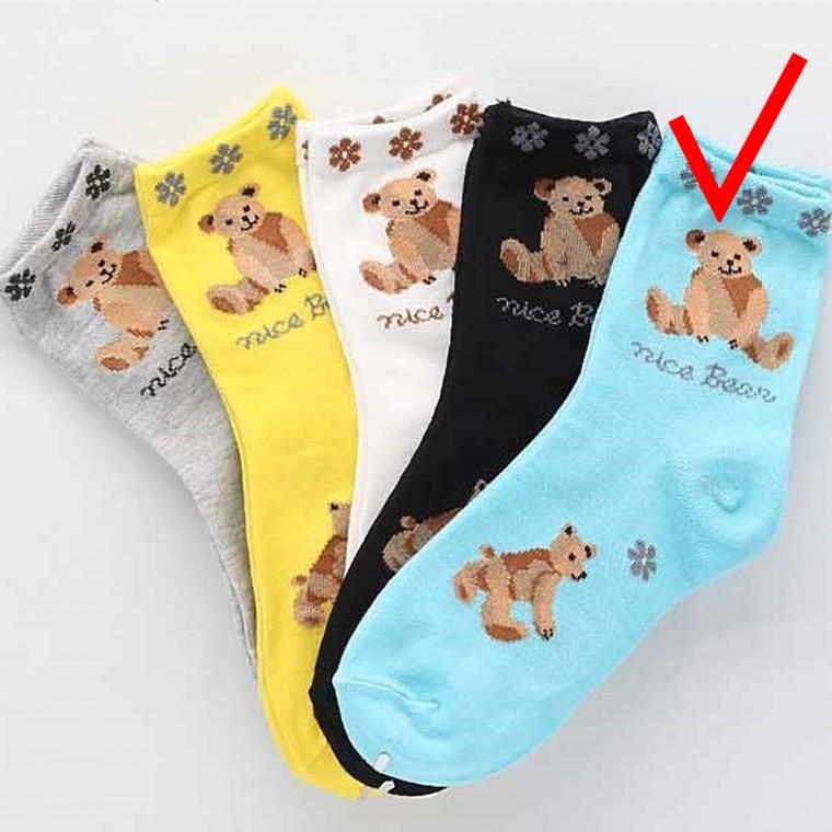 여성 패션양말 여자 중목 데일리 베어 파랑 1개 무압박 무지