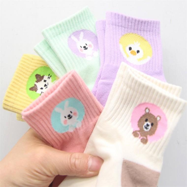 파스텔 동물 아동 중목양말 5P 11-12세용 유치원 어린이집 남성양말