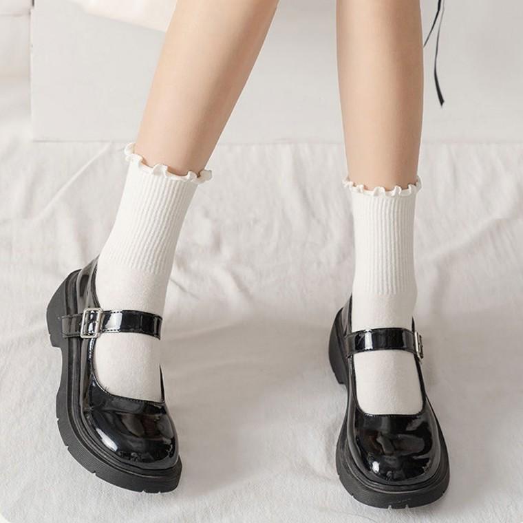 무압박 프릴 골지 중목양말 4color DK-0643