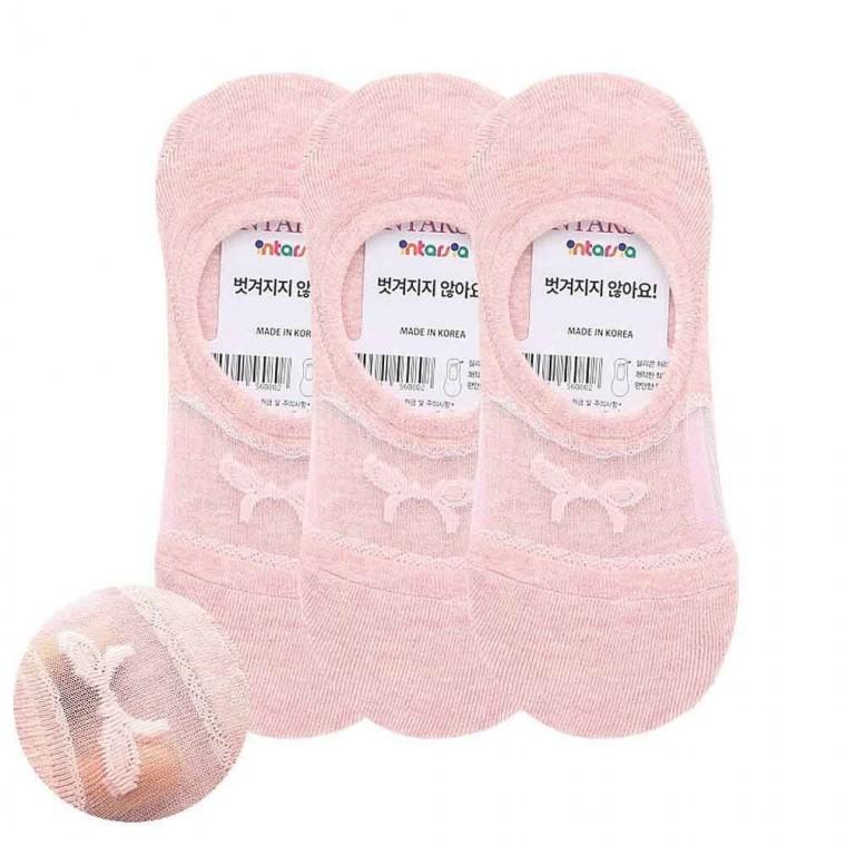 여성용 리본 발등메쉬 페이크삭스 양말 핑크 3켤레 핑크양말 레이스양말