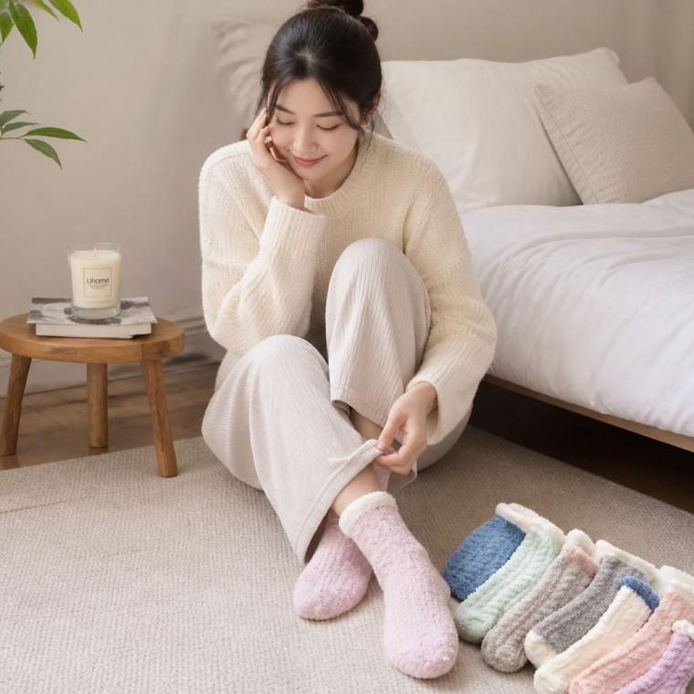 코랄 수면양말 벨벳 겨울 보온 기모 무지 양말 겨울철 실내 방한 용품