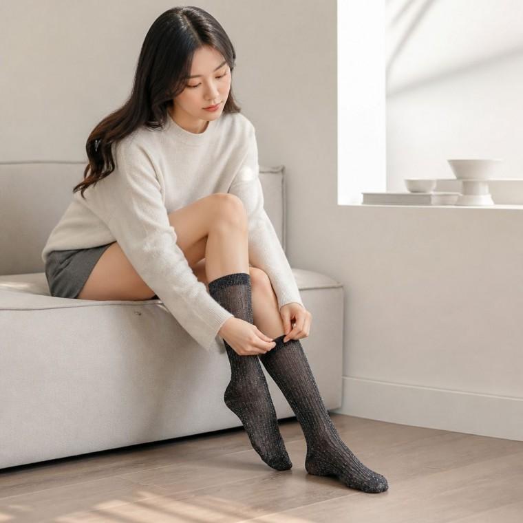 여성 중목양말 골지 펄 시스루 데일리 포인트 양말