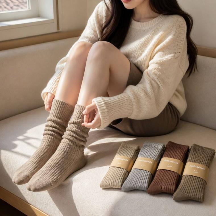 골지 양말 4컬러 면 코튼 중목 장목 데일리 잡화 선물용 삭스