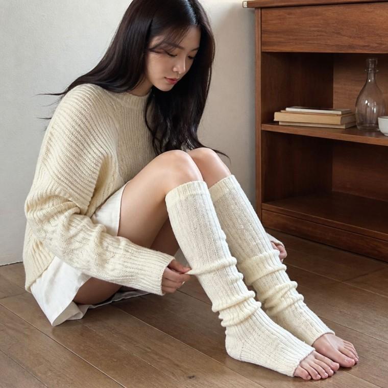 오픈토 골지 레그워머 니삭스 무릎 위 롱 양말 스타킹 고리 발토시