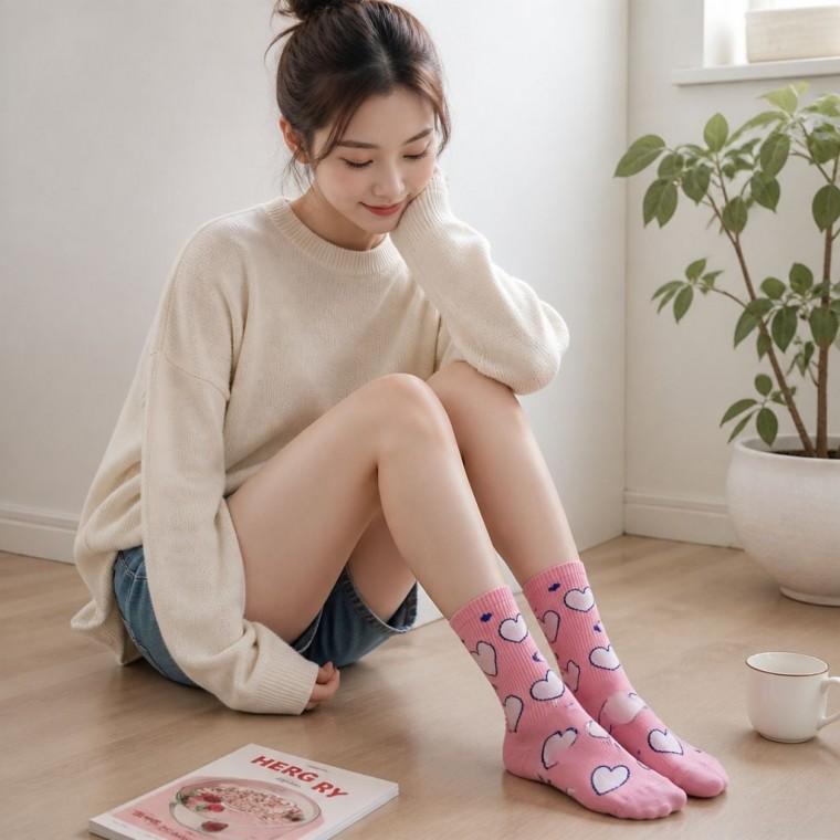 핑크 발목양말 데일리 잡화 중목양말