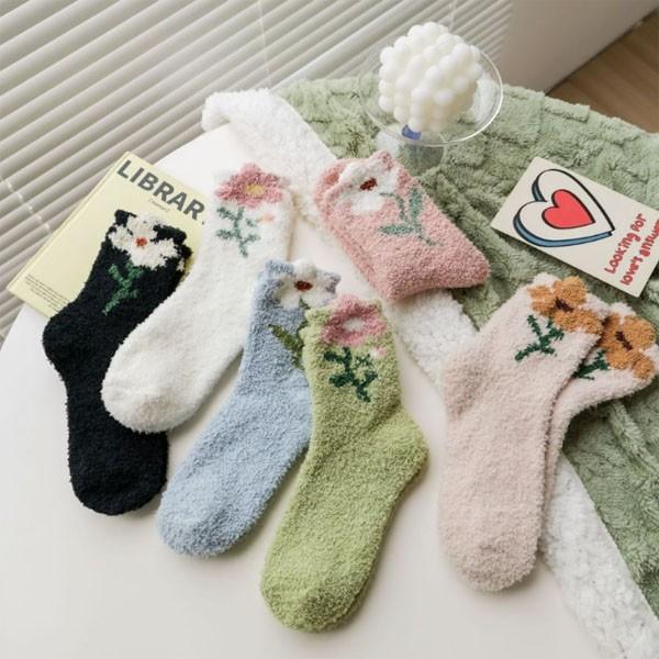 은창]포근한 꽃밭 파스텔 수면 양말 수면양말 겨울 무지양말 기모양말 히트 선물 단체 수면 털 보온 선물