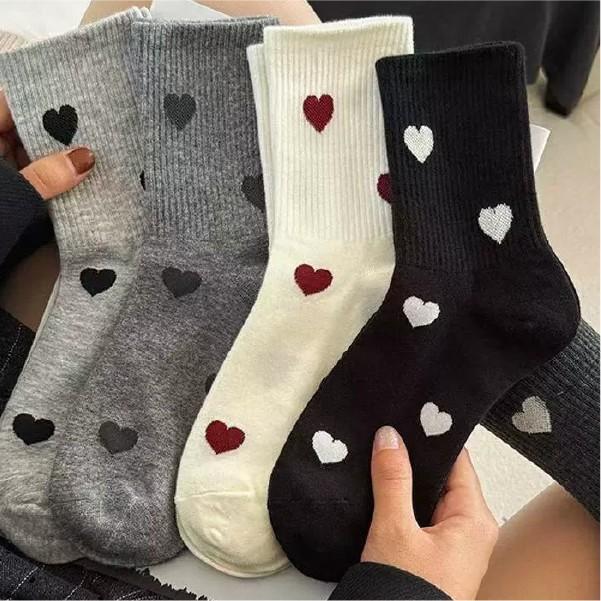 [기회공작소] 하트 포인트 양말 5족세트 여성 데일리 양말 중목양말 패션양말 부드러운