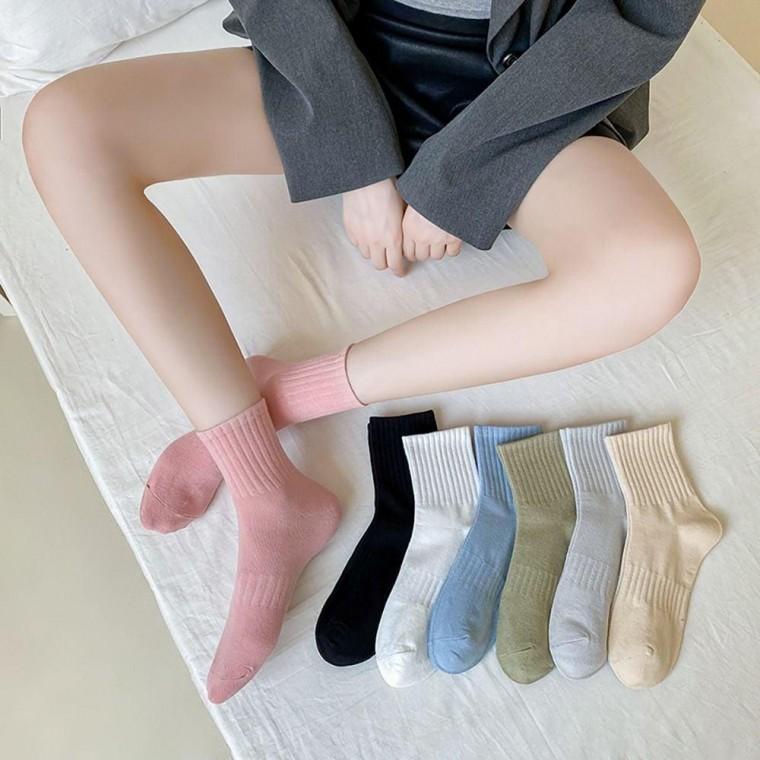 데일리 무지 골지 양말 면양말 학생 여성 긴양말
