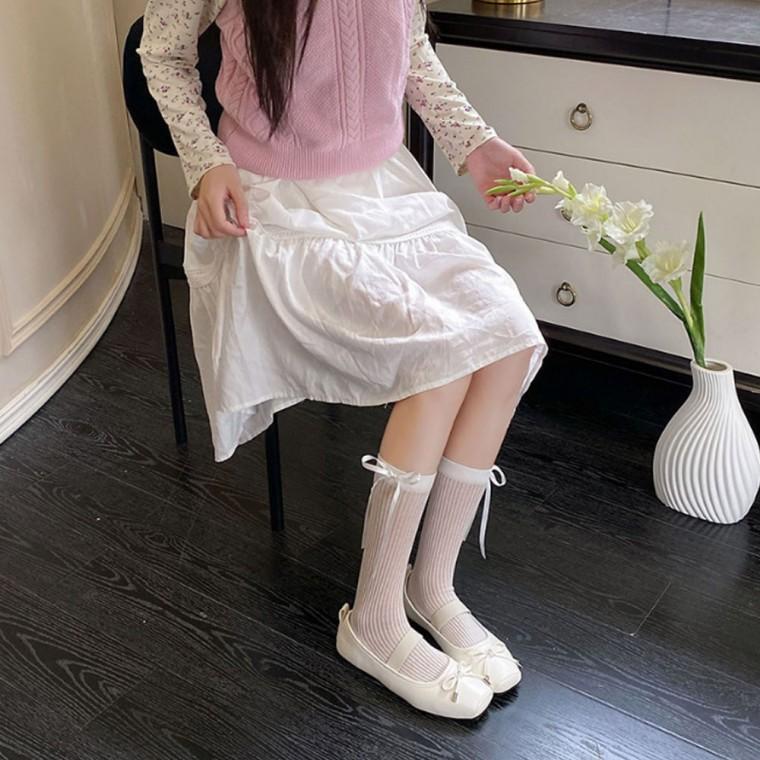 중목양말 시스루 패션 리본 여성 긴양말 3켤레 삭스