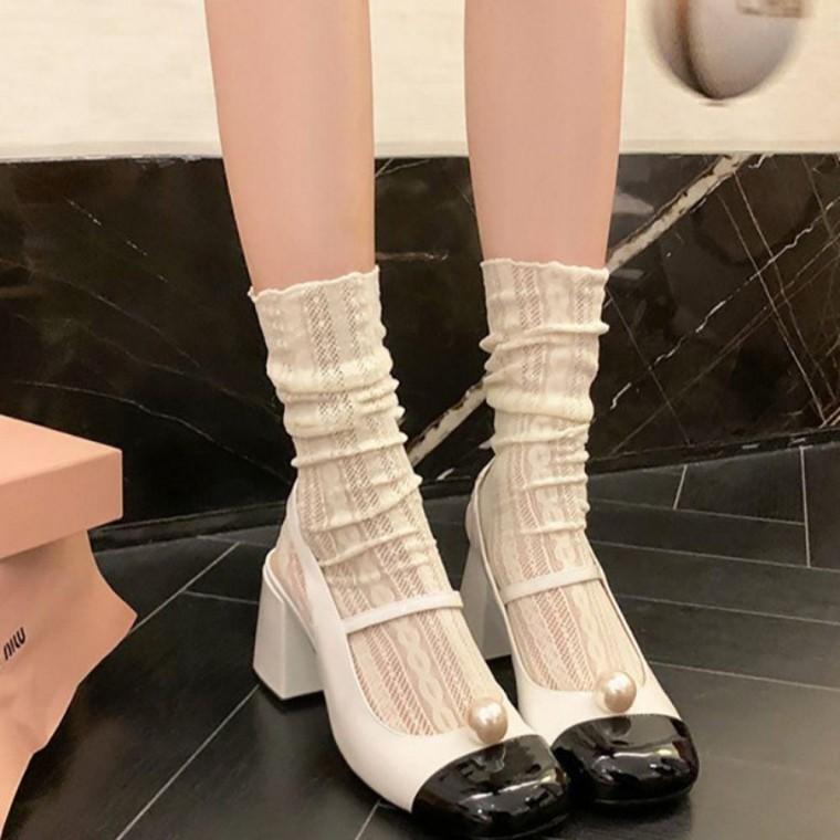 여자 시스루 스타일 중목 레이스 통풍 스타킹 양말 발가락 발냄새 덧신 여성 토삭스 학생