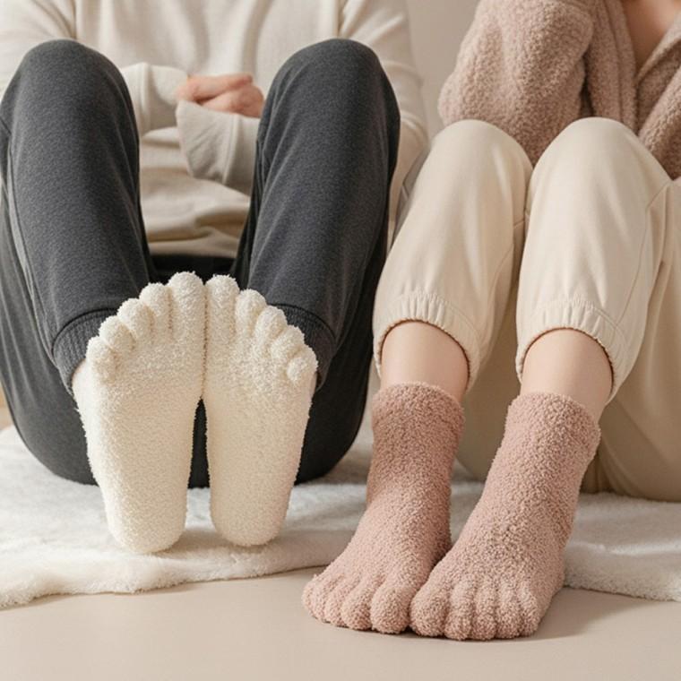 남녀공용 겨울 보온 발가락 수면양말 극세사 장목 수족낵증 임산부 털 두꺼운 양말