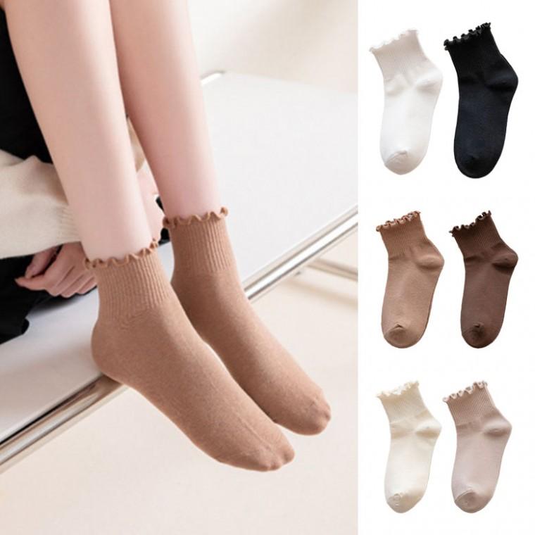 여자 패션 봄 프릴 레이스 무지 예쁜 양말 여성 긴목 면 장목 학생 6color 선물