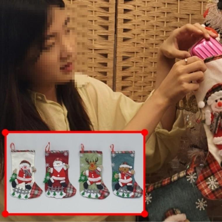 랜덤 1개 걸이용 크리스마스 양말 주머니 양말 장식 소품 오너먼트 데코 선물 주머니