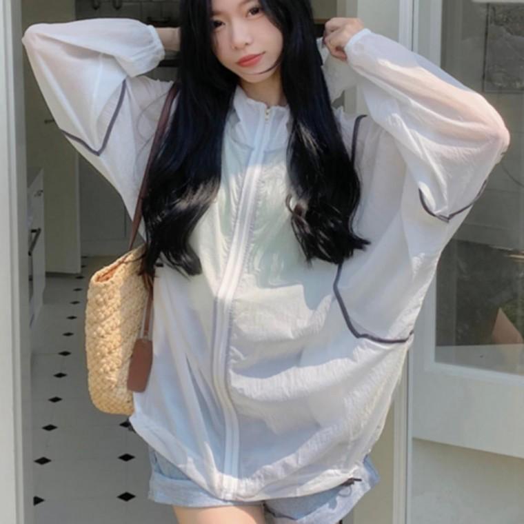 바람막이 점퍼 간절기 여성 시스루 루즈핏 후드 점퍼 여름
