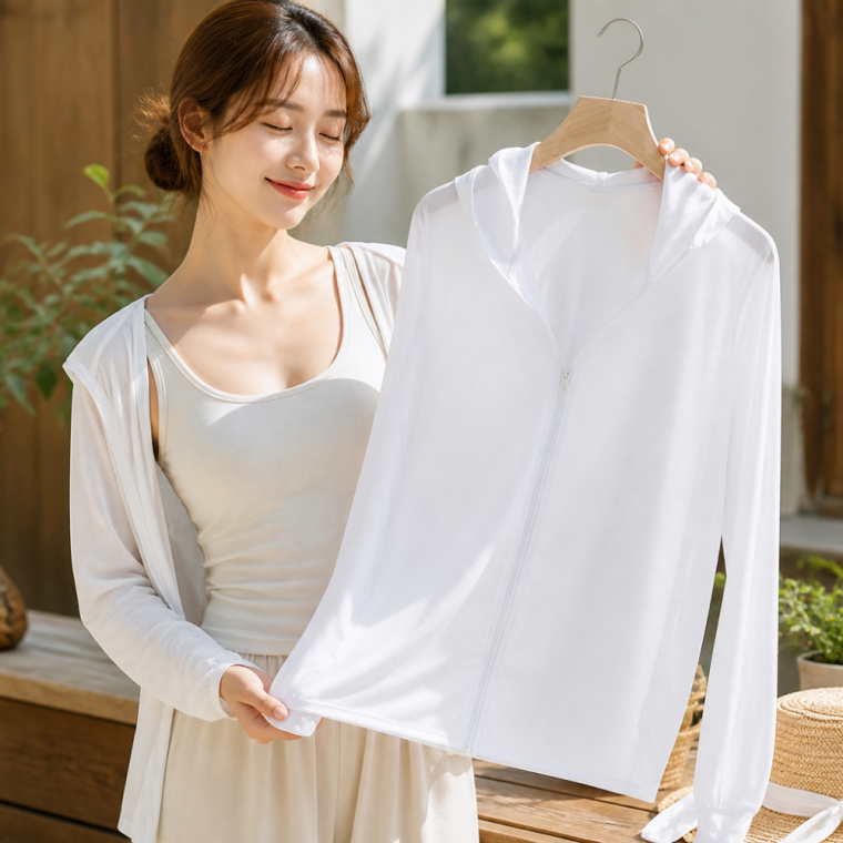 여성 썬크림 자외선차단 후드집업 화이트 L사이즈 하계 점퍼