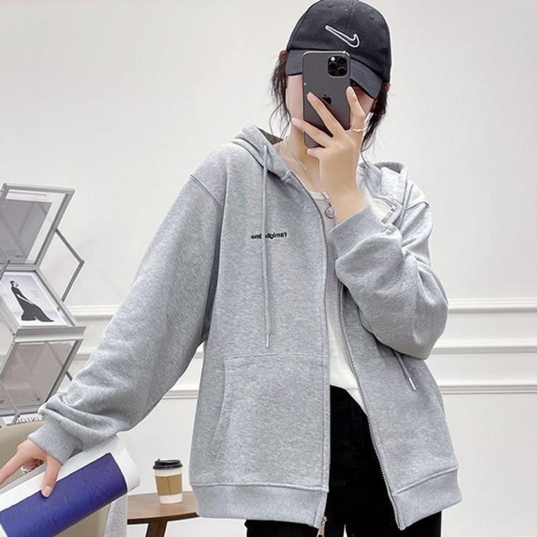 베이직 여성 후드집업 무지 긴팔 후드 점퍼 그레이