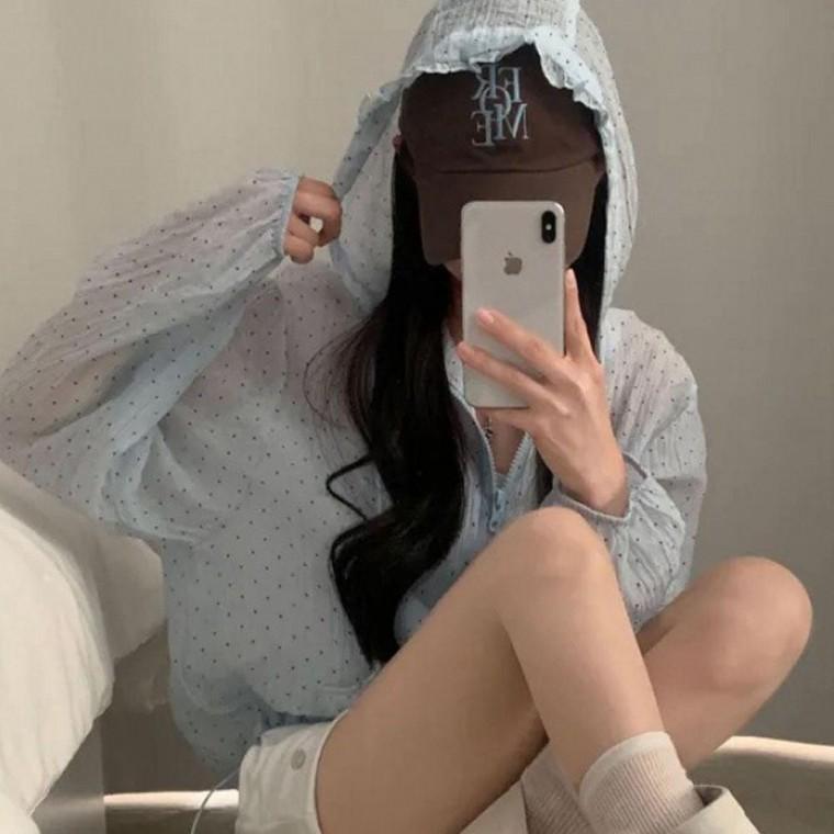 여성 여름 얇은 후드 바람막이 간절기 점퍼 잠바 블루 시스루 여성얇은 여자 여성간