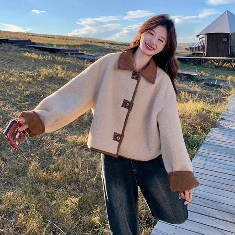 여자 겨울 외출 패션 자켓 귀여운 스타일 양면 리버시블 뽀글이 하프 코트 점퍼 여성