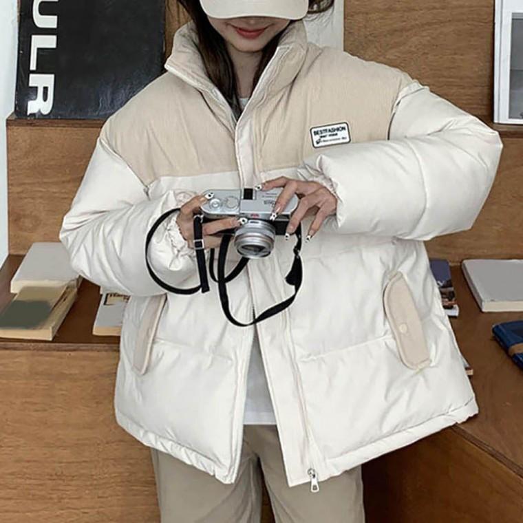 여성 코듀로이 포인트 캐주얼 외출 점퍼 부드러운 하프 골덴 패딩 겨울 경량 이너 숏패딩