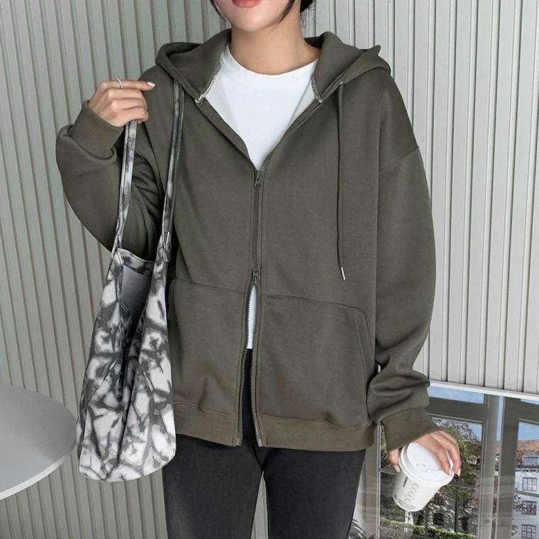여성 기본 무지 투웨이 포인트 오버 후드 집업 재킷 항공 잠바 여자 점퍼 겨울 등산복